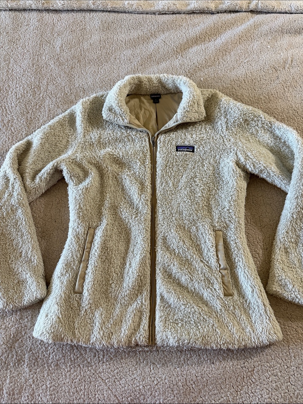 Patagonia And Common Threads Collaboration Cream Sherpa Zip-Up Teddy Jacket L